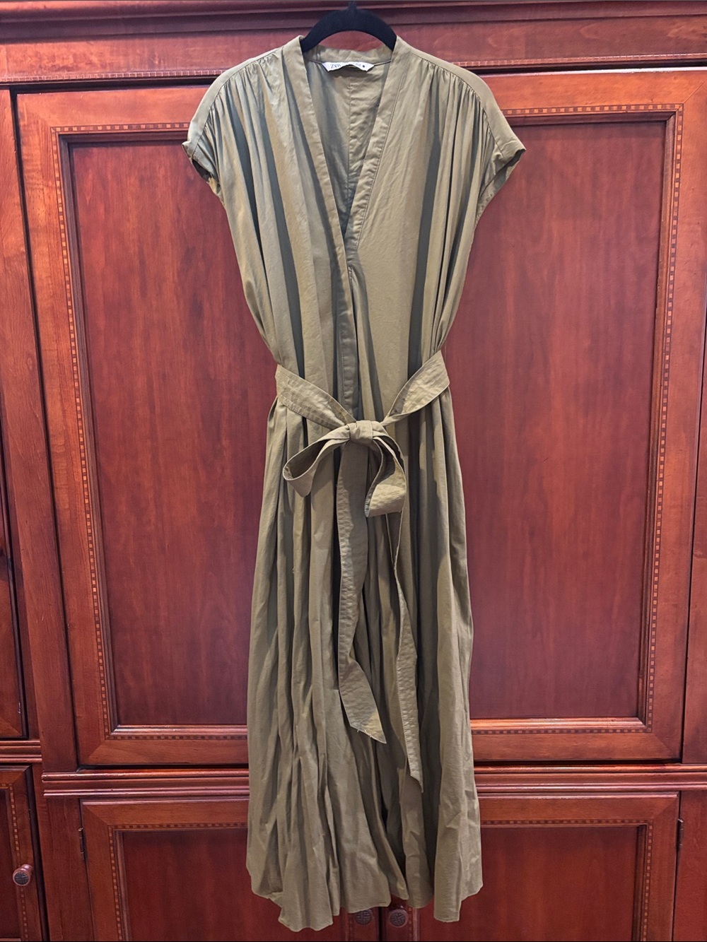 Zara green cotton maxi shirt dress